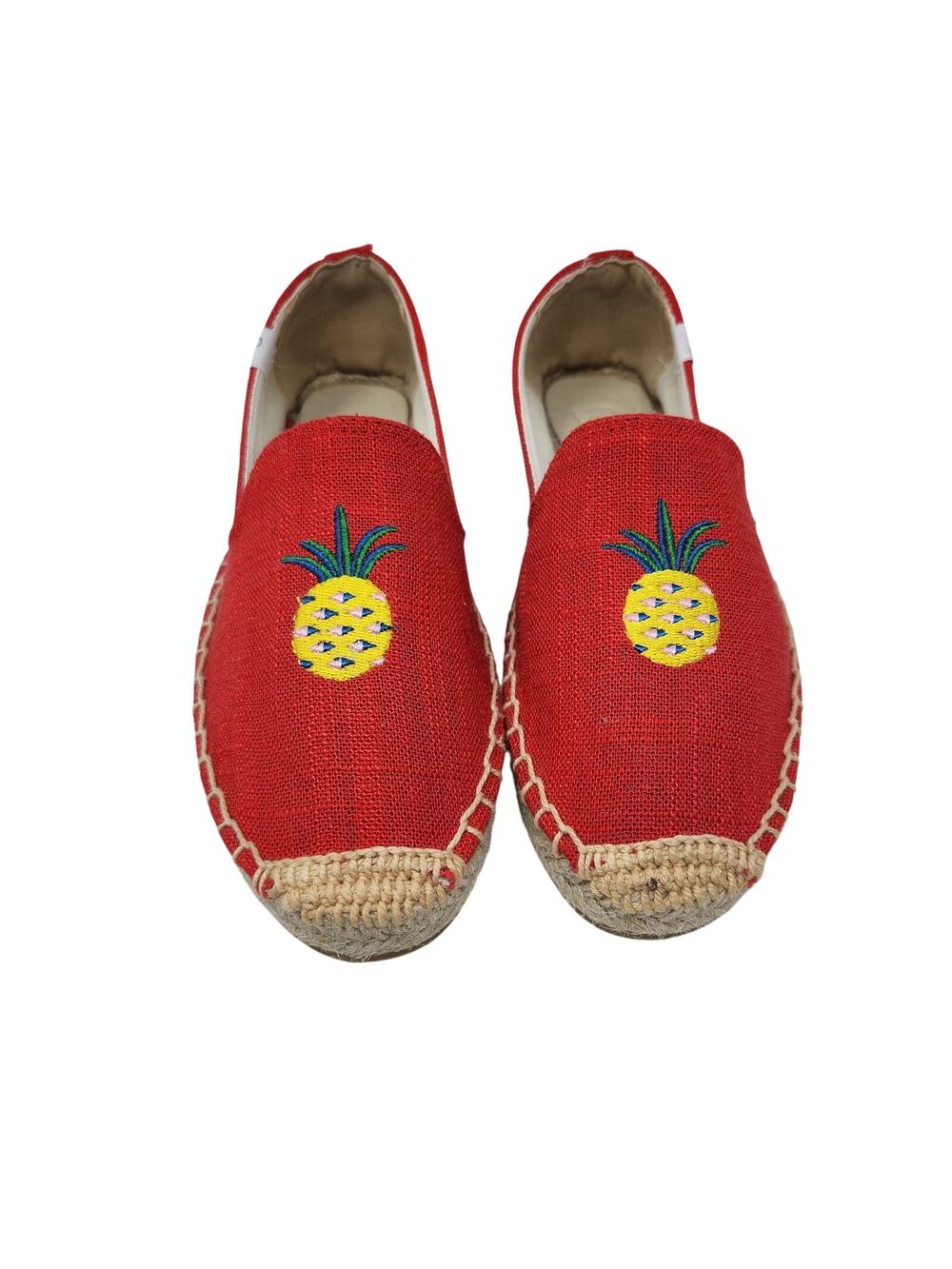 Seastar Red Embroidered Pineapple Slip On Espadrille Flats Casual Shoes Size 7